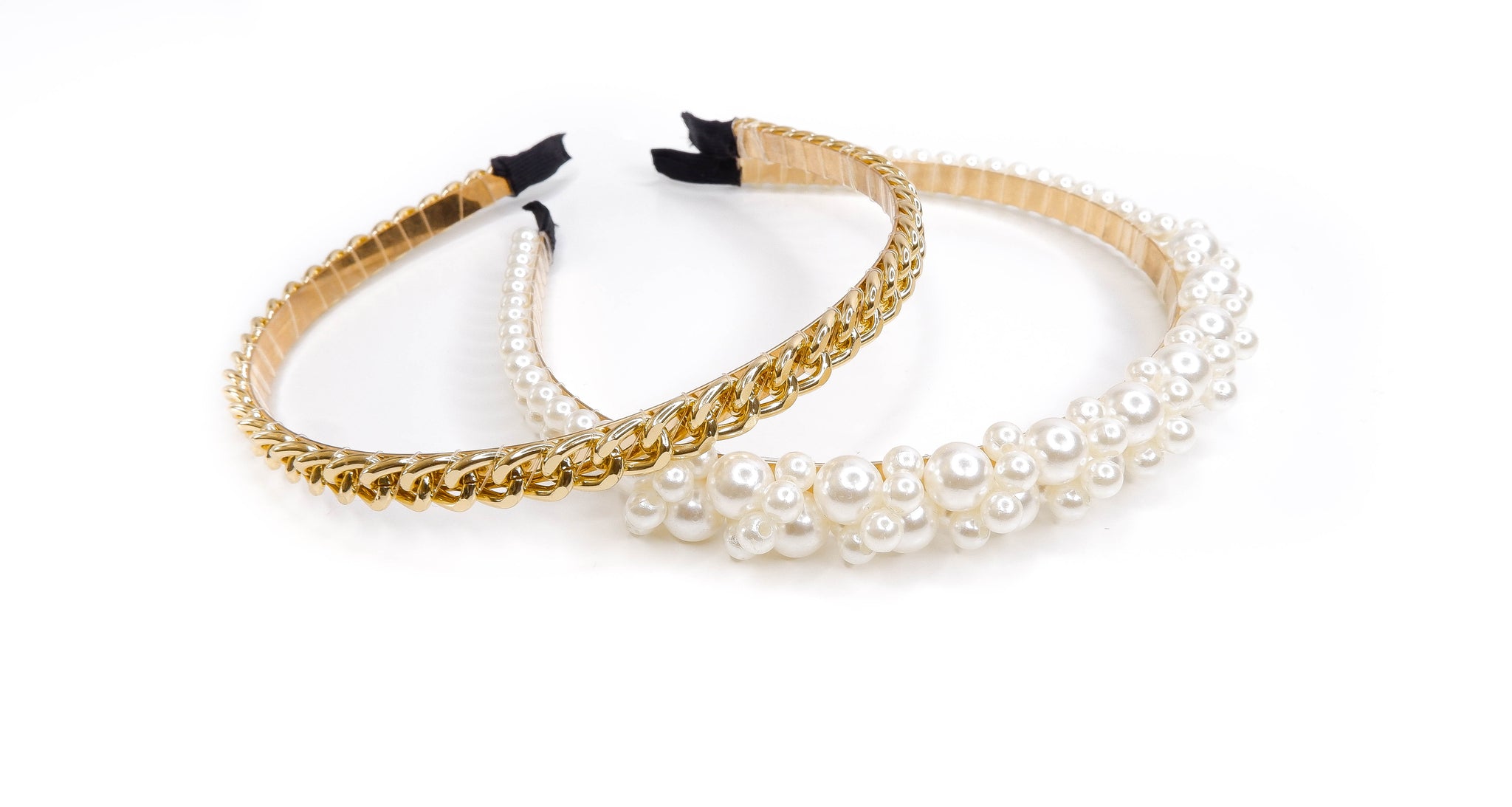 Gold Chain and Pearl Cluster Headband Set