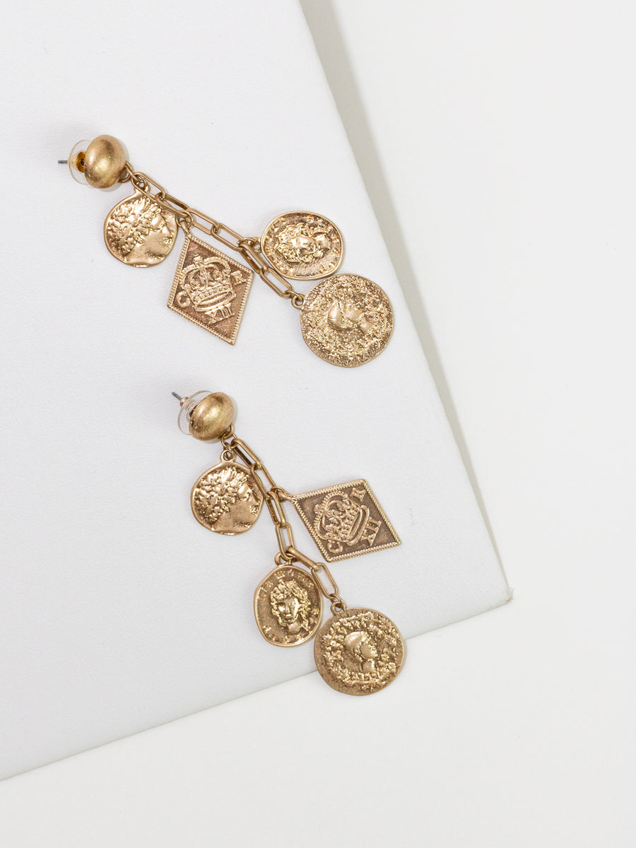 Antique Gold Coin Drop Earrings 