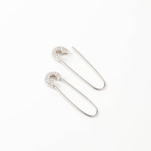 14Kt White Gold Diamond Safety Pin Earrings