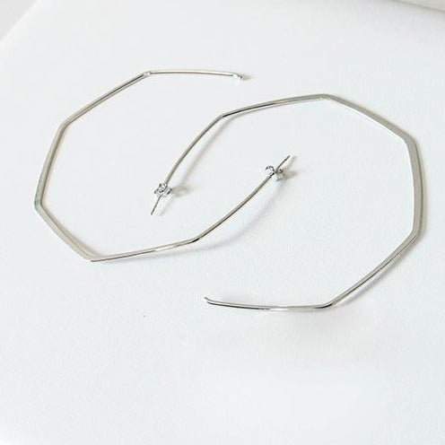 Oversized Silver Geometric Hoop Earrings 